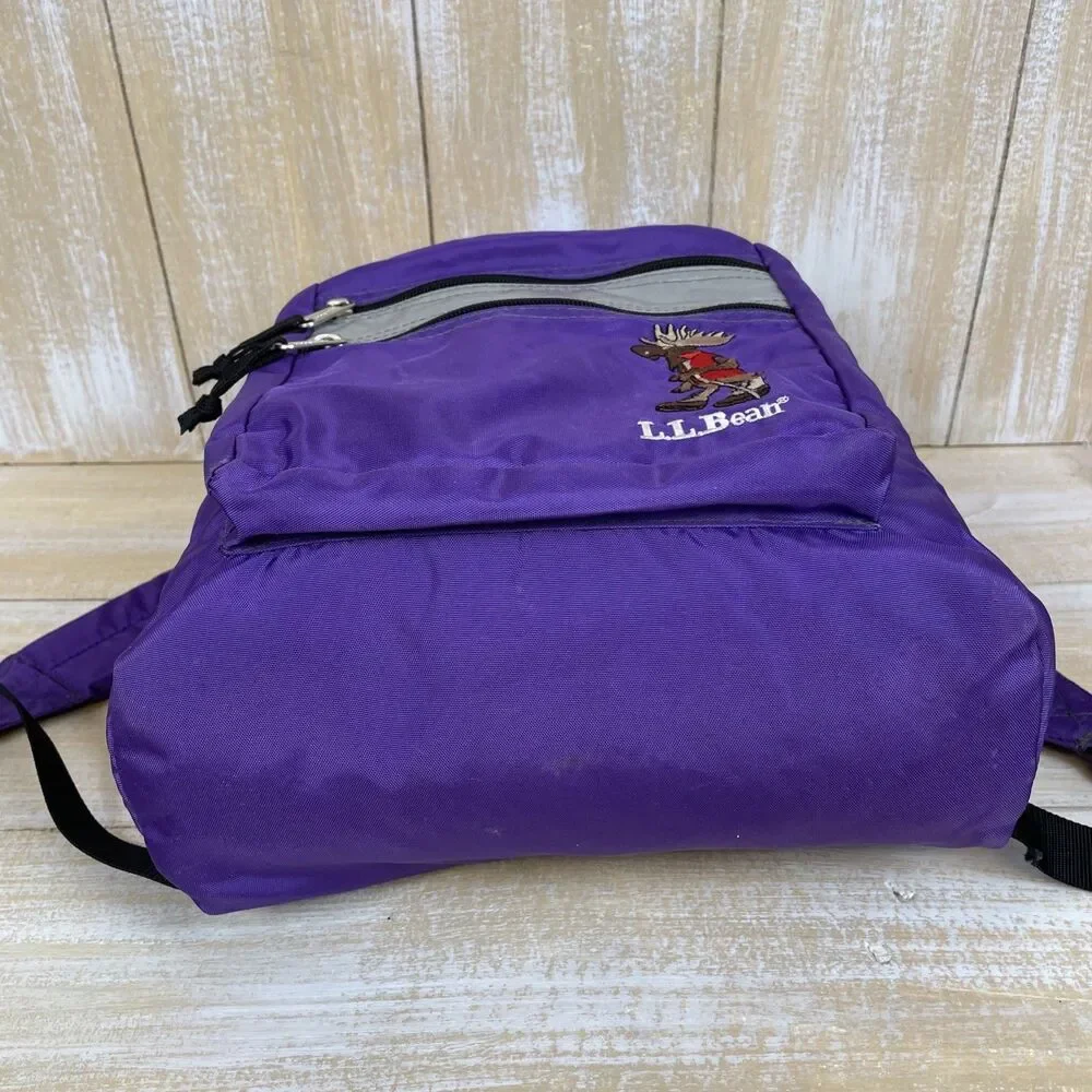 Vintage 90’s LL Bean Youth Backpack Purple w/Embroidered Moose Reflective Strip